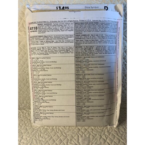 McCall's Misses Handbag Sewing Pattern 4118 - uncut - Picture 4 of 10